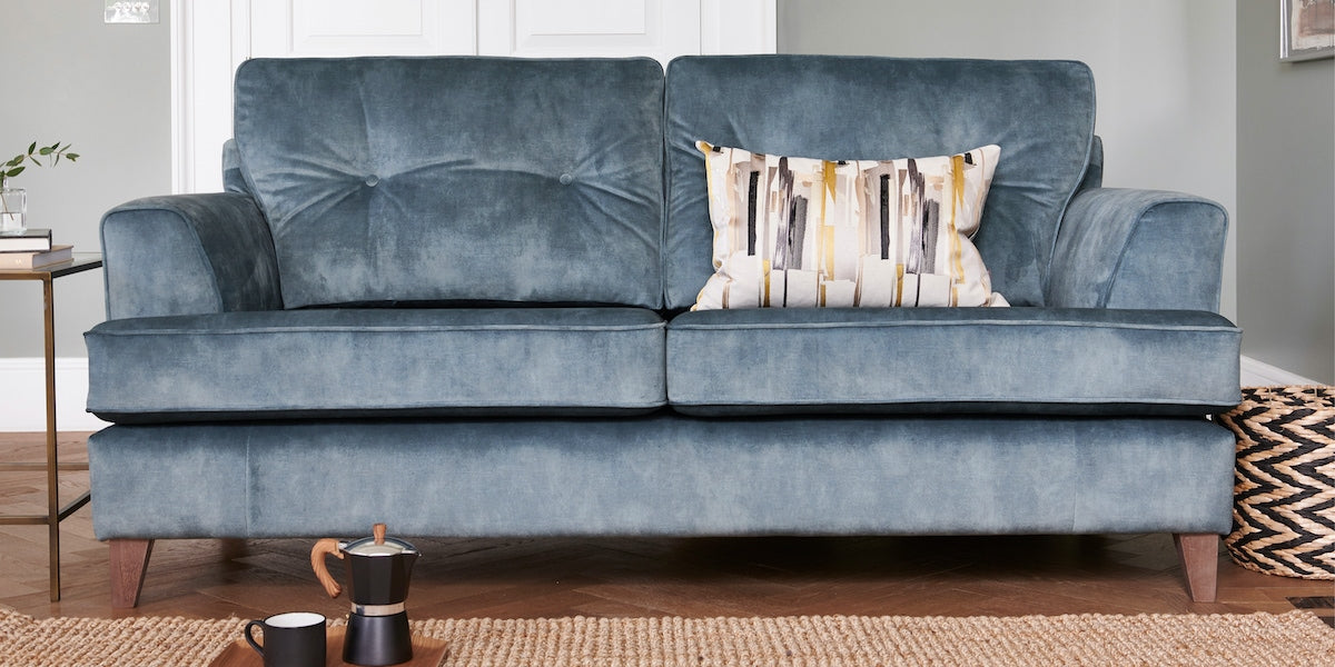 Steel blue modern velvet sofa