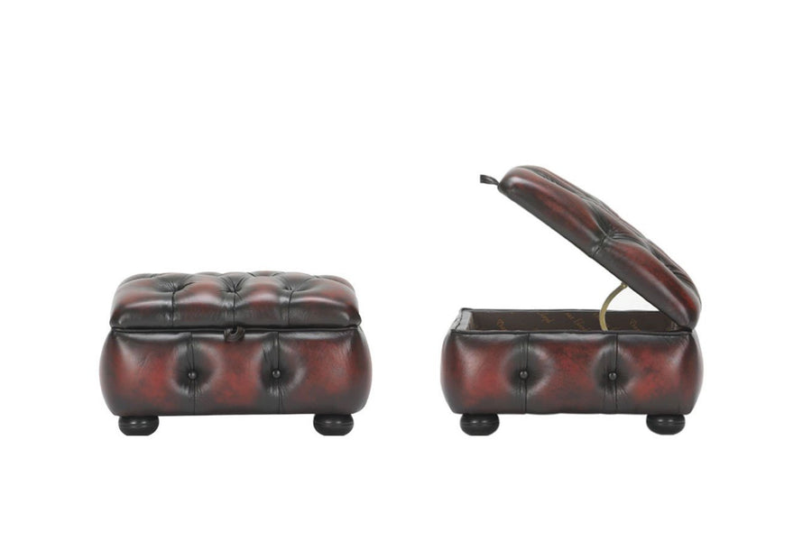 Victoria | Button Box Storage Footstool | Antique Red